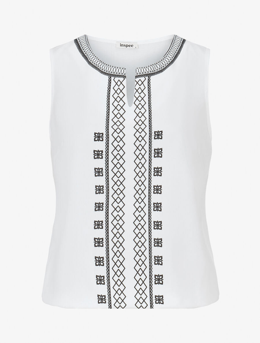 Top sans manches à imprimé style broderie - Blanc - 4