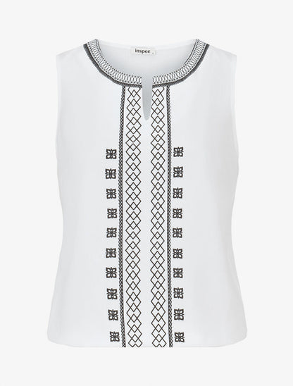 Top sans manches à imprimé style broderie - Blanc - 4