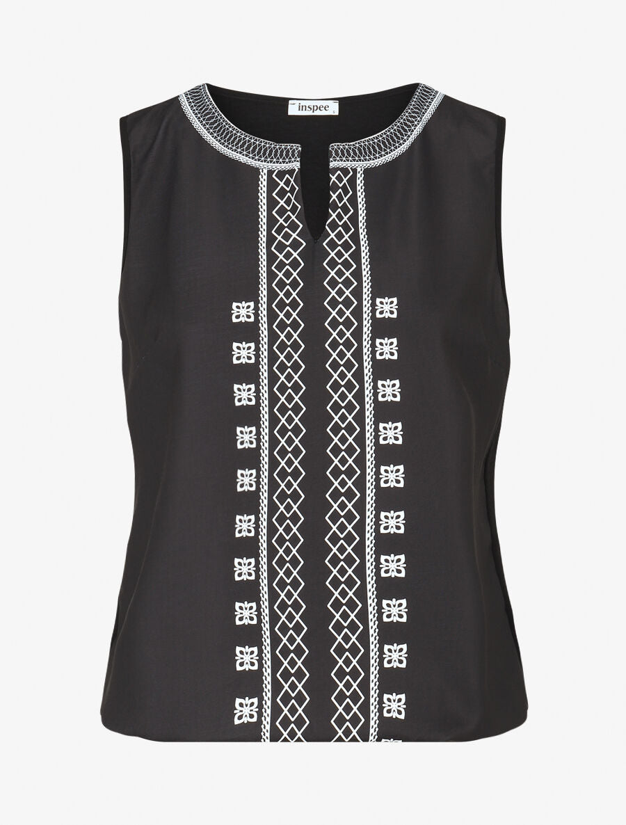 Top sans manches à imprimé style broderie - Noir - 1