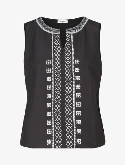 Top sans manches à imprimé style broderie - Noir - 1