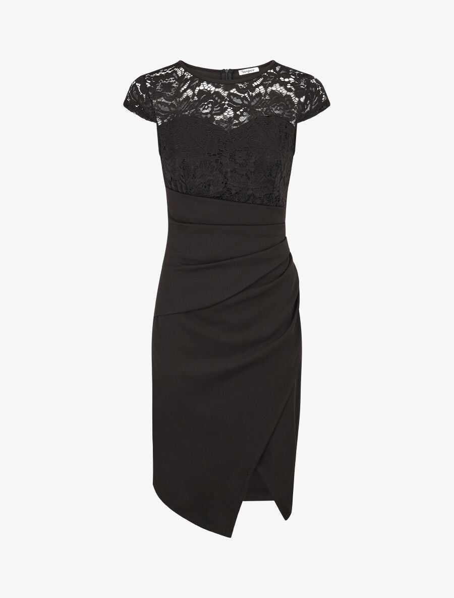 Robe portefeuille à buste dentelle - Noir - 1