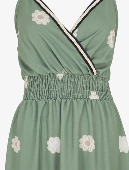 Robe longue fines bretelles et motif floral - Kaki - 3