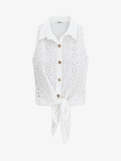 Blouse unie boutonnée sans manches - Blanc - 4