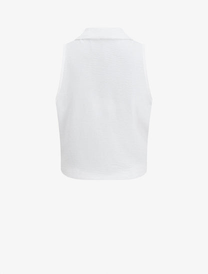 Blouse unie boutonnée sans manches - Blanc - 2