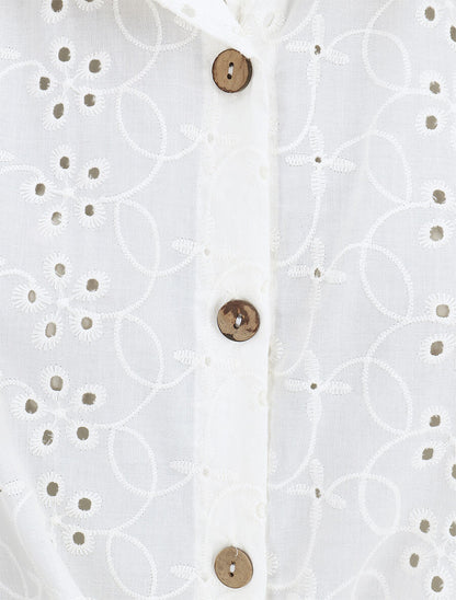 Blouse unie boutonnée sans manches - Blanc - 3