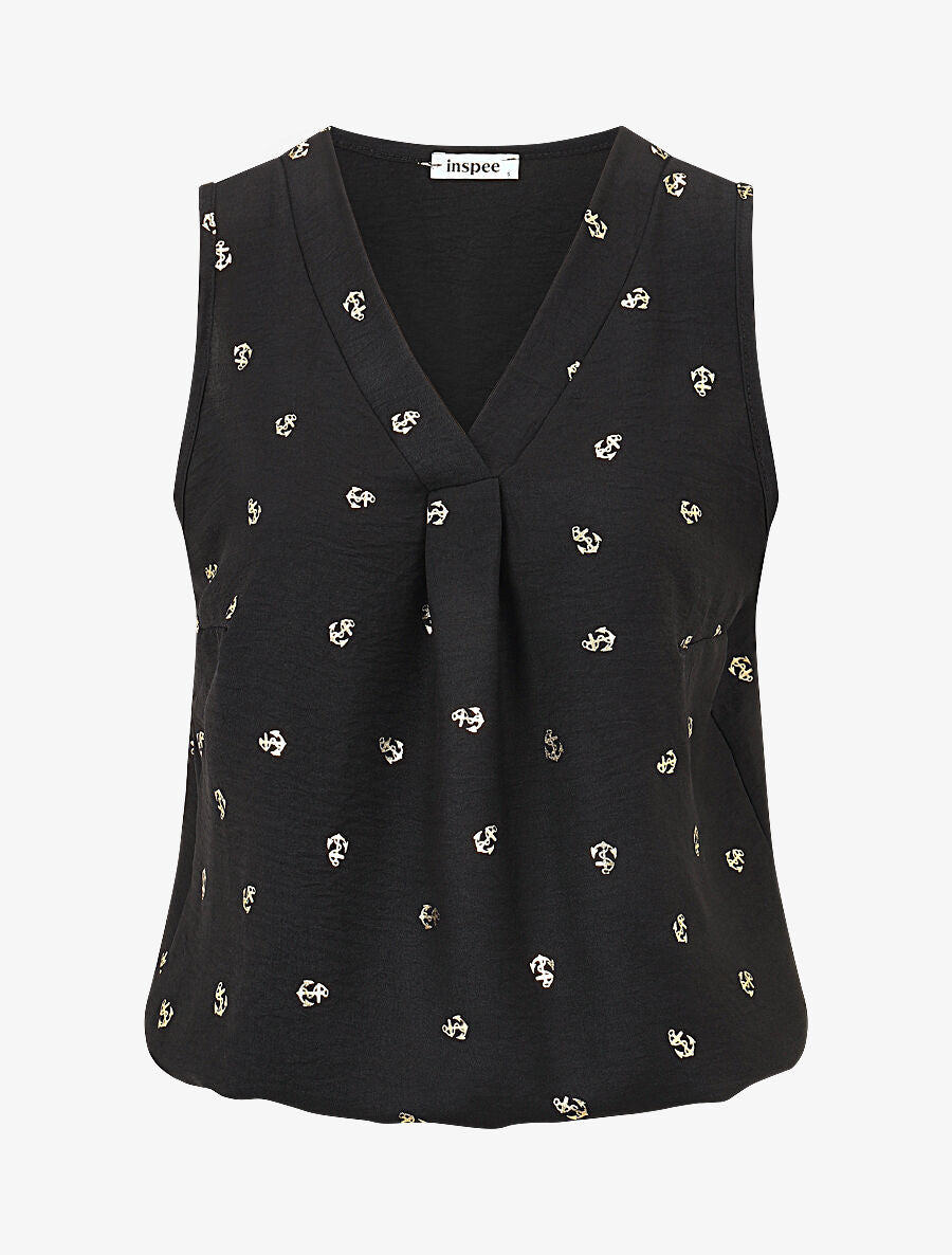 Top uni flocage ancres irisées - Noir - 1