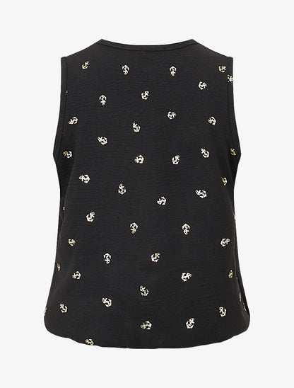 Top uni flocage ancres irisées - Noir - 2