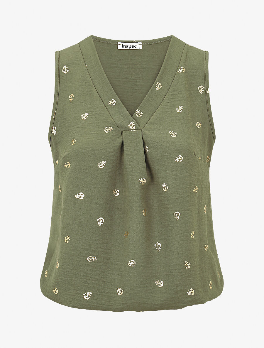 Top uni flocage ancres irisées - Kaki - 4
