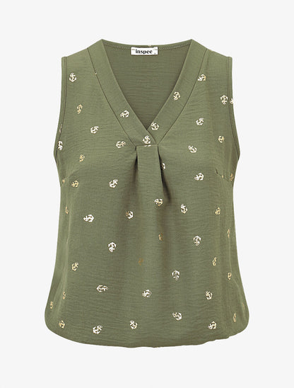 Top uni flocage ancres irisées - Kaki - 4