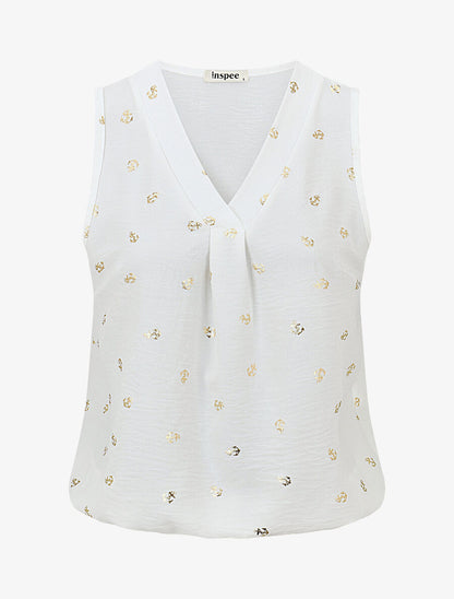 Top uni flocage ancres irisées - Blanc - 4
