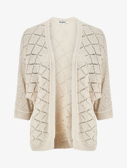Gilet ouvert à maille ajourée - Beige - 1