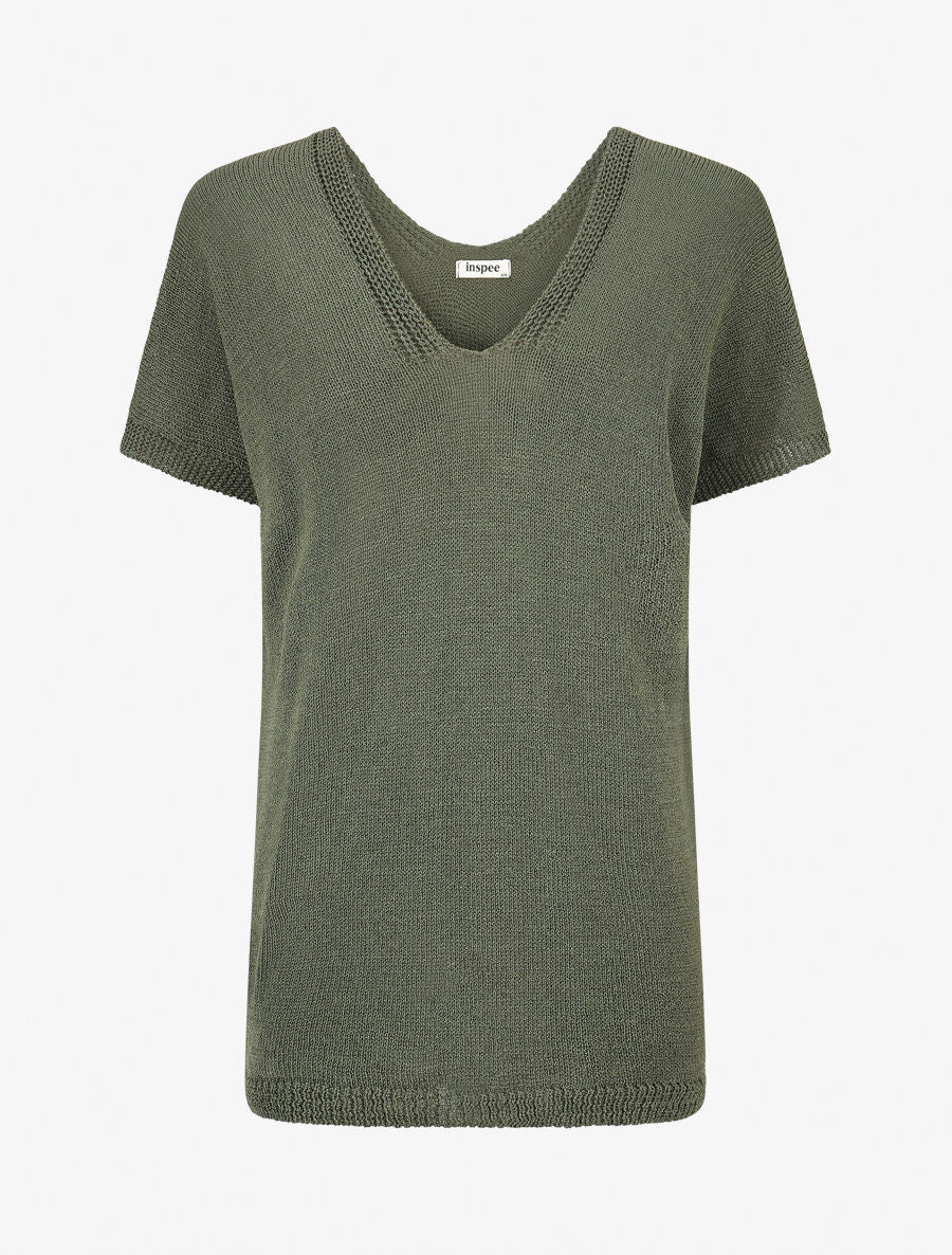 Pull en maille à manches courtes - Kaki - 1
