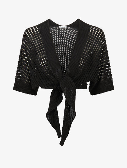 Gilet ajouré à nouer - Noir - 4