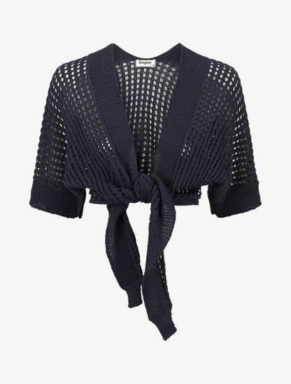 Gilet ajouré à nouer - Marine - 1