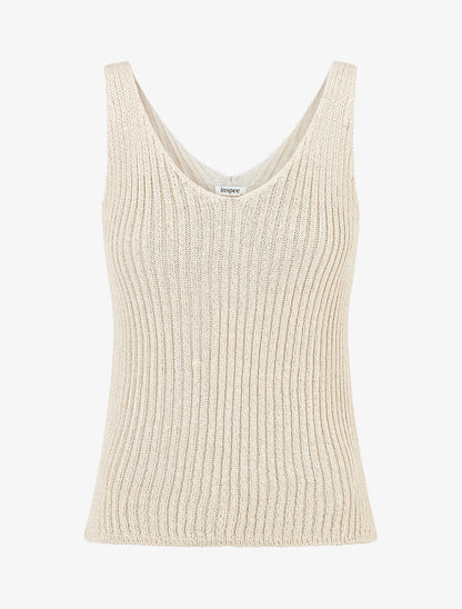 Débardeur côtelé en maille à col V - Beige - 1