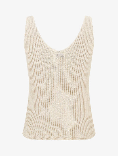 Débardeur côtelé en maille à col V - Beige - 2