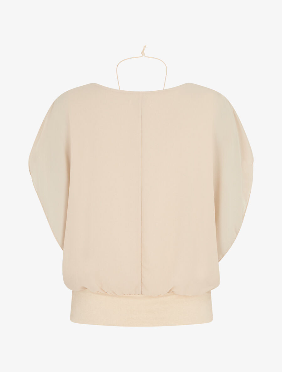 Top uni en voile à manches volantées - Beige - 2