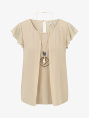 Blouse en voile transparente à manches volantées - Beige - 4