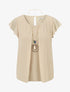 Blouse en voile transparente à manches volantées - Beige - 4