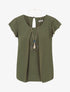 Blouse en voile transparente à manches volantées - Kaki - 4