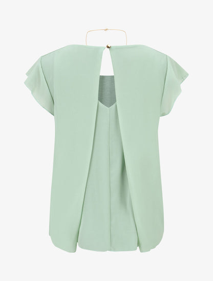Blouse en voile transparente à manches volantées - Vert d&