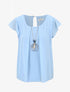 Blouse en voile transparente à manches volantées - Bleu - 4