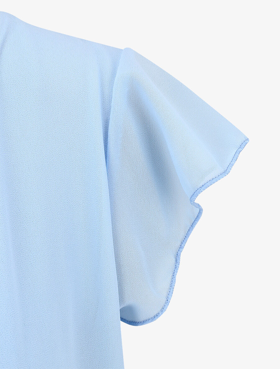 Blouse en voile transparente à manches volantées - Bleu - 3