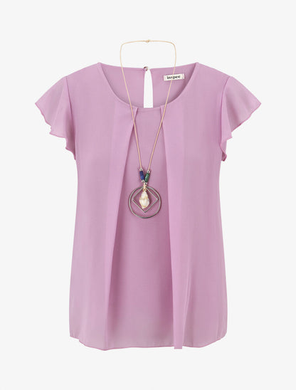 Blouse en voile transparente à manches volantées - Lilas - 1