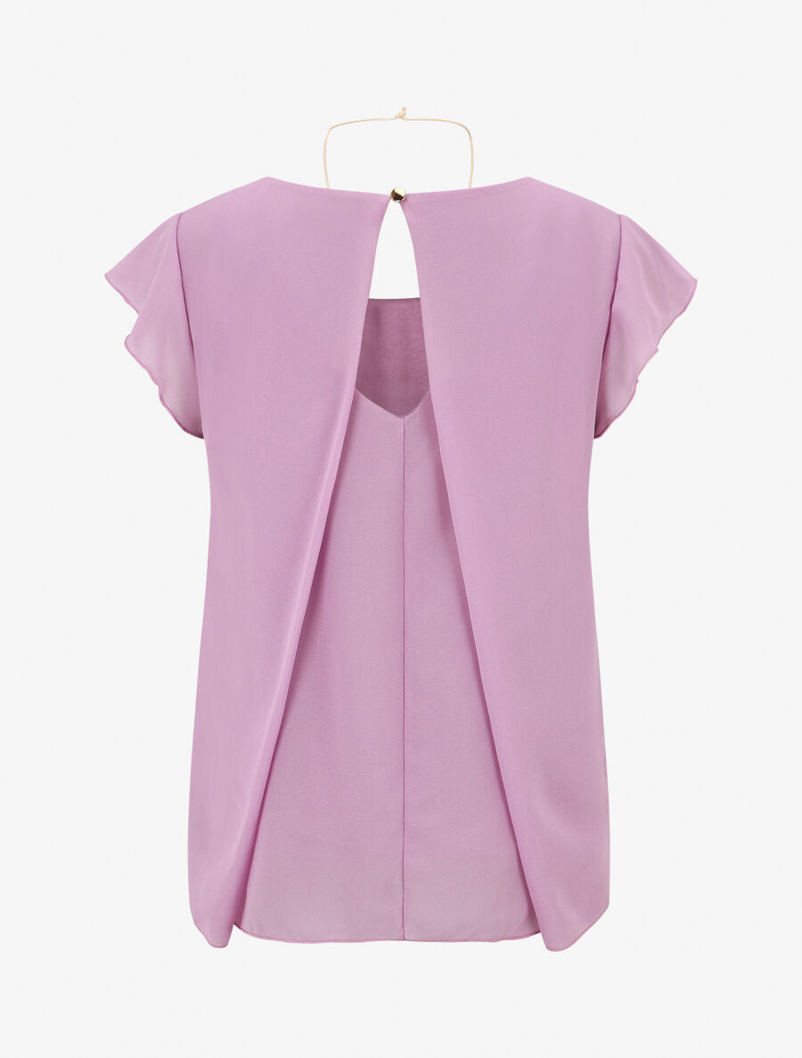 Blouse en voile transparente à manches volantées - Lilas - 2