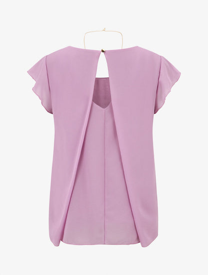 Blouse en voile transparente à manches volantées - Lilas - 2