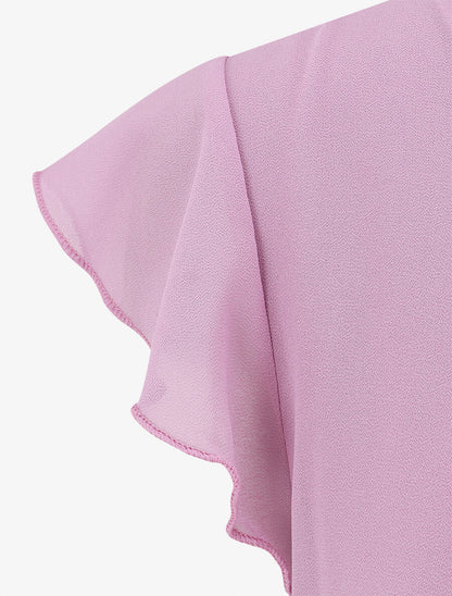 Blouse en voile transparente à manches volantées - Lilas - 3