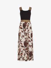 Robe longue à bretelles imprimé feuilles - Beige - 4