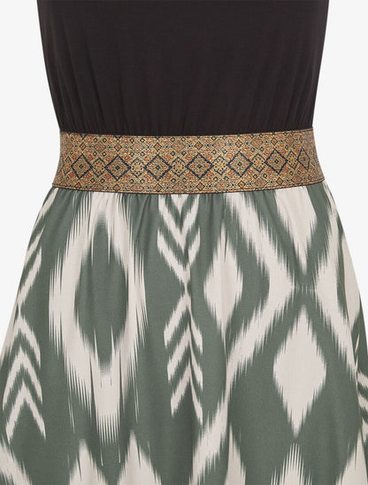 Robe longue à bretelles imprimé abstrait - Kaki - 3