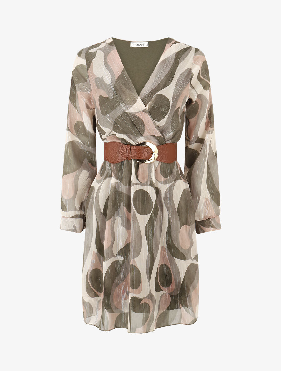 Robe patineuse imprimé rétro irisé - Kaki - 1