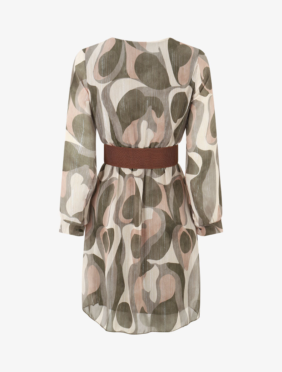 Robe patineuse imprimé rétro irisé - Kaki - 2