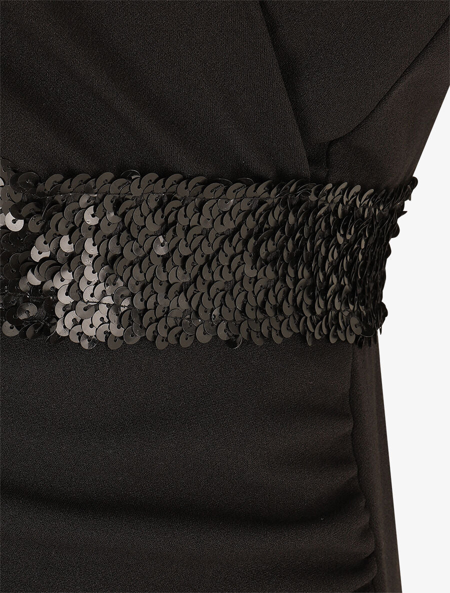 Robe asymétrique à taille en sequins - Noir - 3