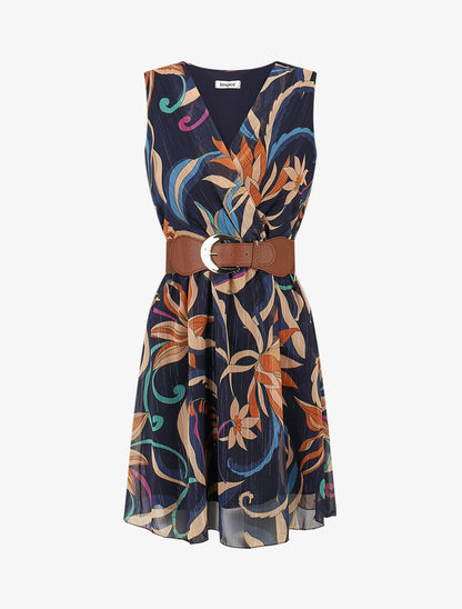 Robe courte sans manches imprimé floral irisé - Marine - 4