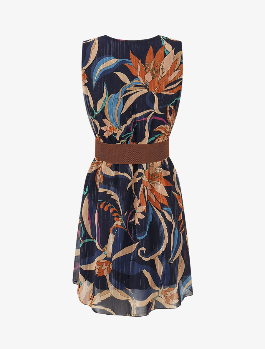 Robe courte sans manches imprimé floral irisé - Marine - 2