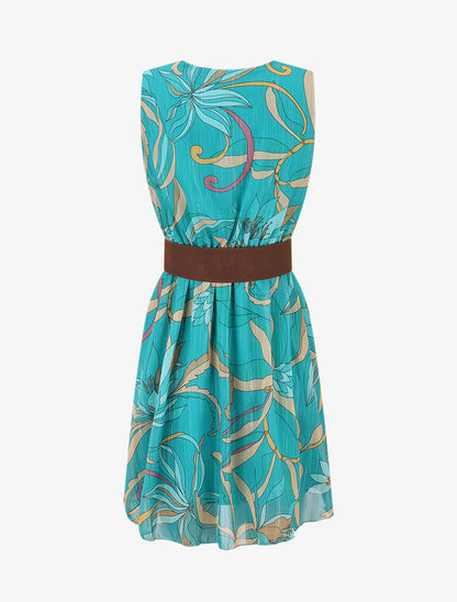 Robe courte sans manches imprimé floral irisé - Bleu lagon - 2