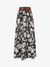 Jupe longue évasée imprimé floral - Noir - 1