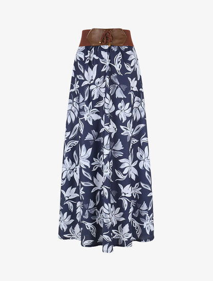 Jupe longue évasée imprimé floral - Marine - 4