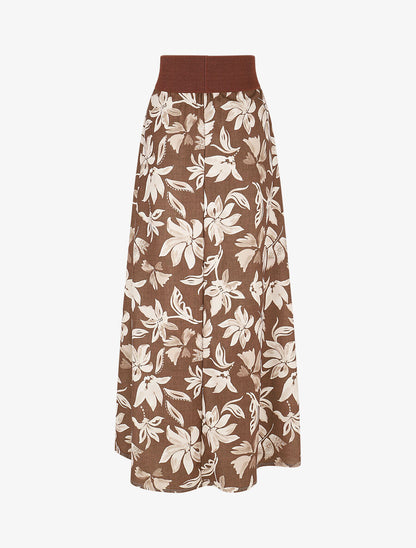 Jupe longue évasée imprimé floral - Marron - 2