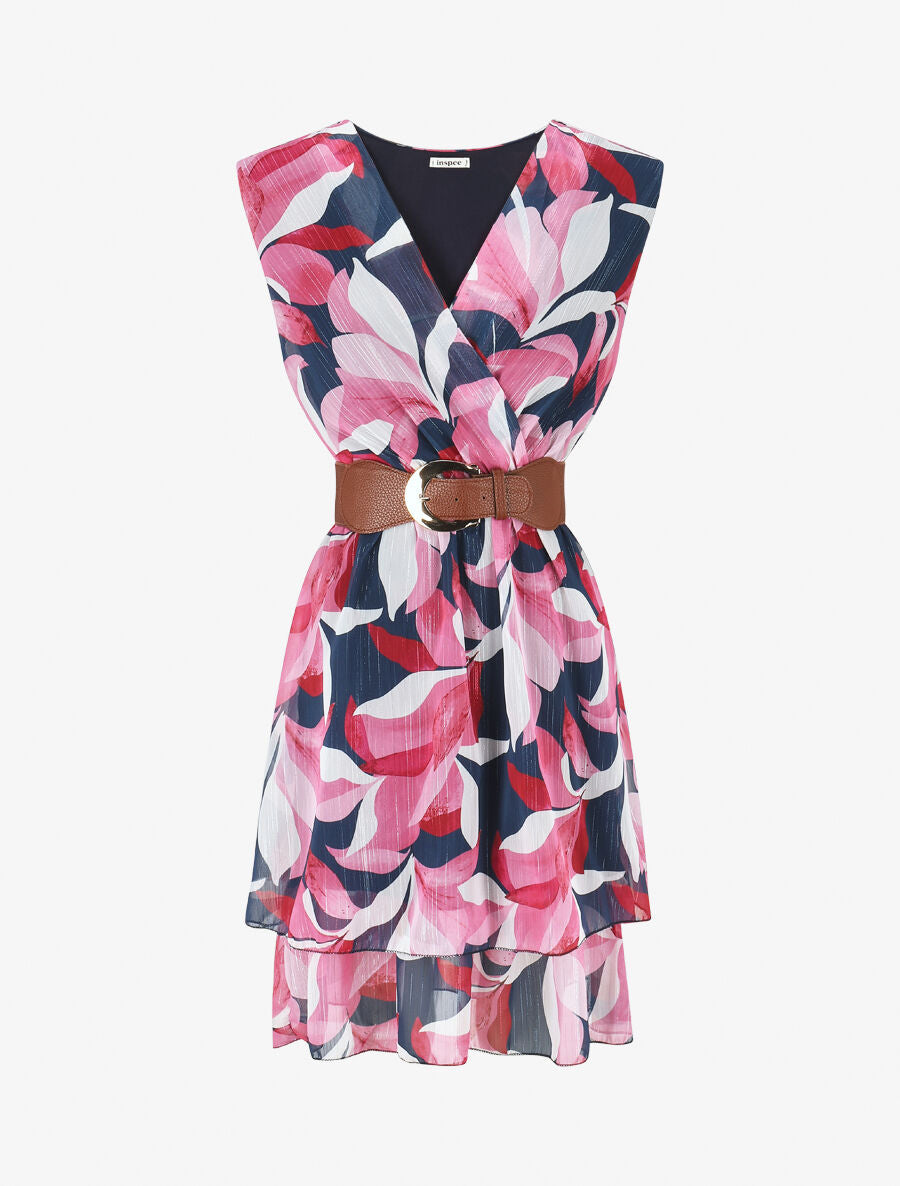 Robe irisée sans manches à imprimé floral - Fushia - 1