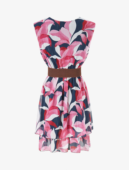 Robe irisée sans manches à imprimé floral - Fushia - 2