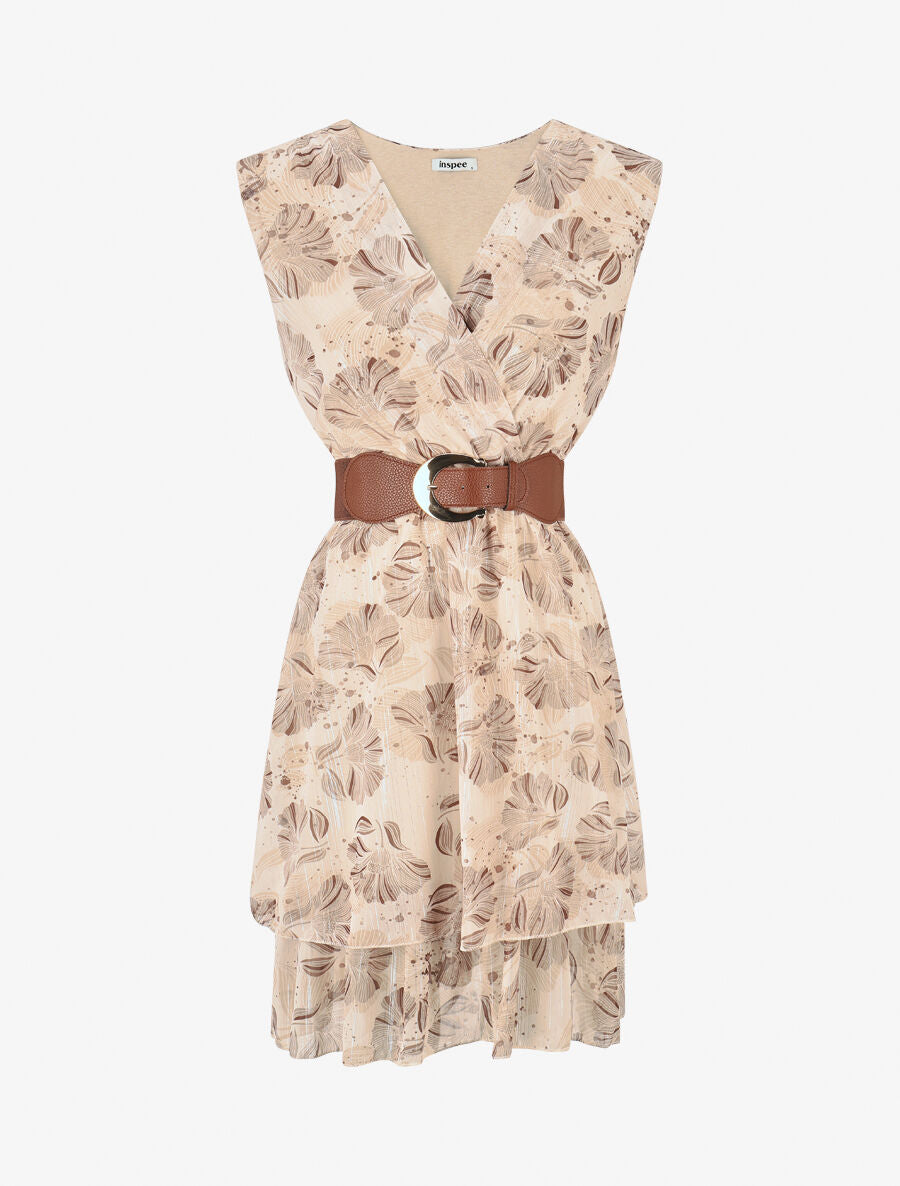 Robe irisée sans manches à imprimé fleurs - Beige - 1