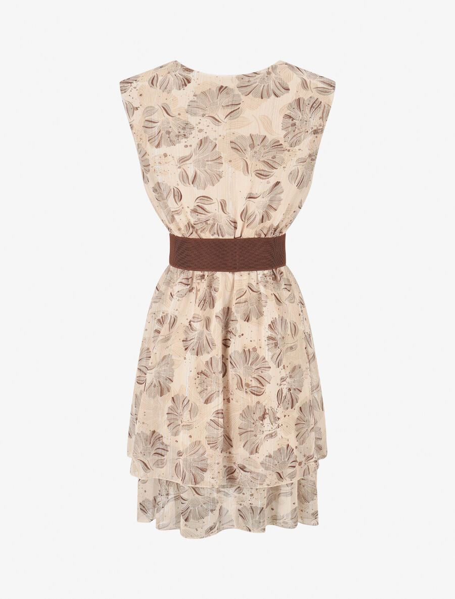 Robe irisée sans manches à imprimé fleurs - Beige - 2