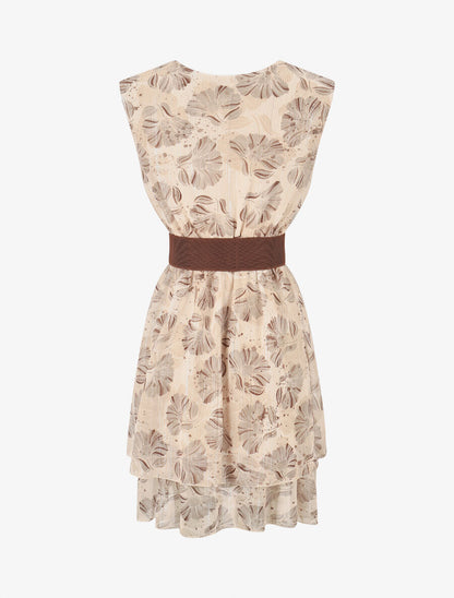 Robe irisée sans manches à imprimé fleurs - Beige - 2