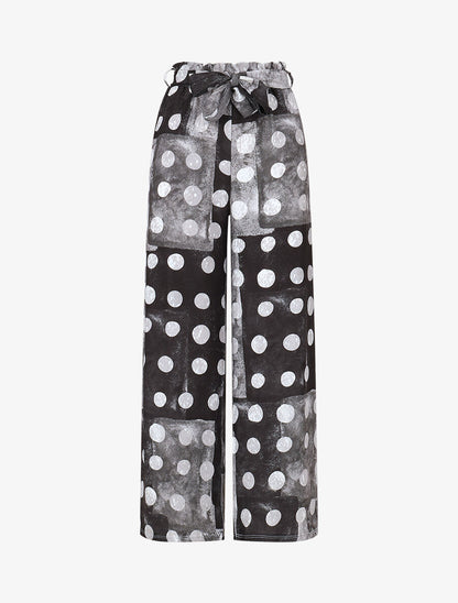 Pantalon fluide à imprimé cercles - Noir - 1