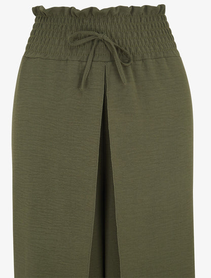 Pantalon tulipe uni à taille élastiquée - Kaki - 3
