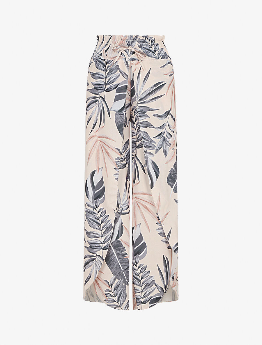 Pantalon tulipe imprimé tropical à taille élastiquée - Noir - 4